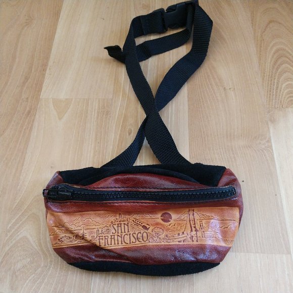 Handbags - SAN FRANCISCO HAND TOOLED LEATHER FANNY PACK ADJUSTABLE WAIST PURSE BAG SOUVENIR